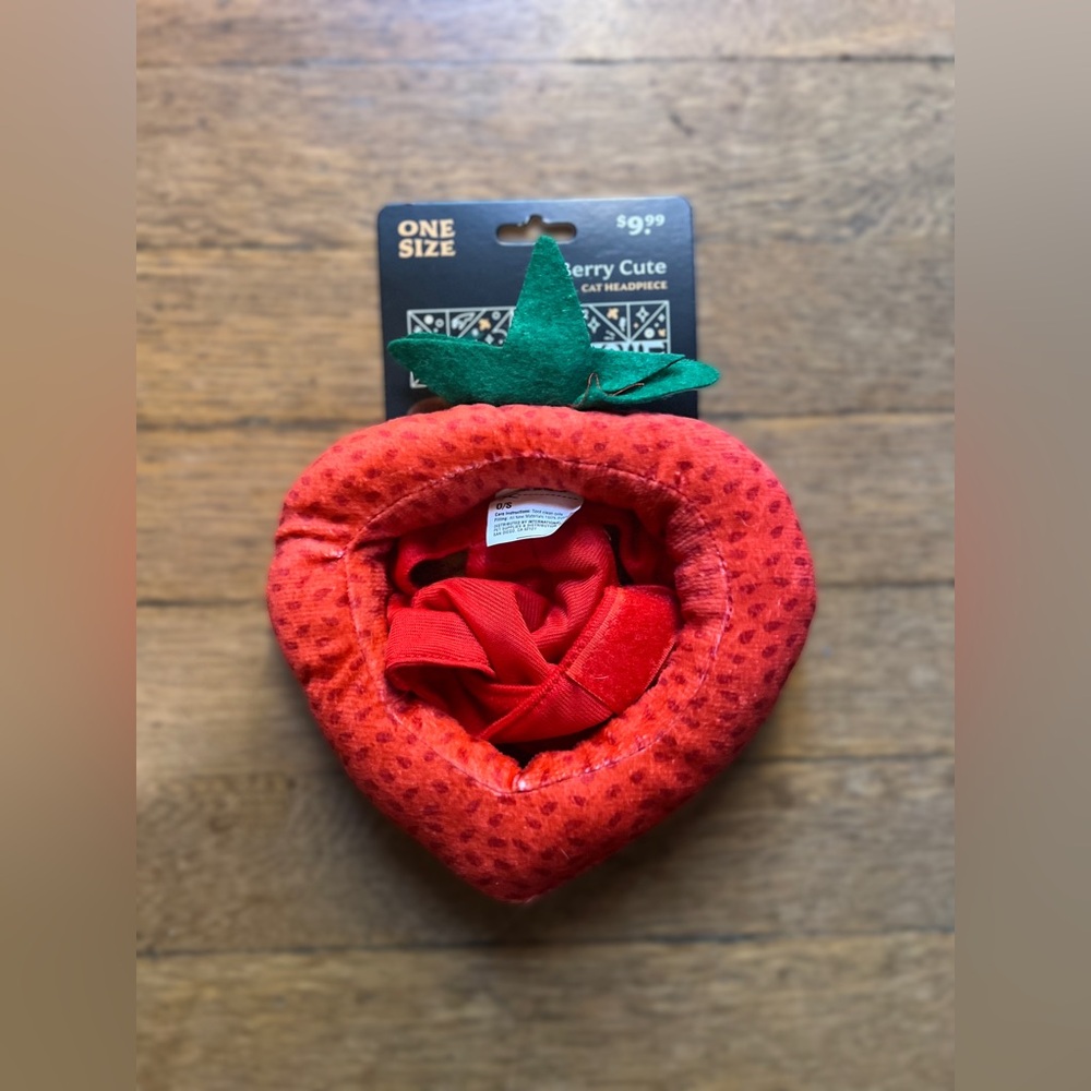 Bootique Red Strawberry Cat Headpiece with Green Leaf Accent